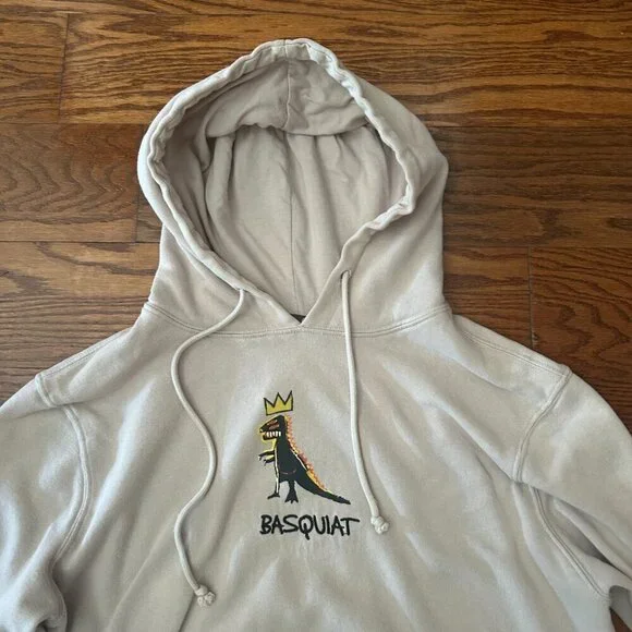 Jean Michel Basquiat Mens XL Sweatshirt Dinosaur Hoodie Streetwear Embroidered - Picture 4 of 11